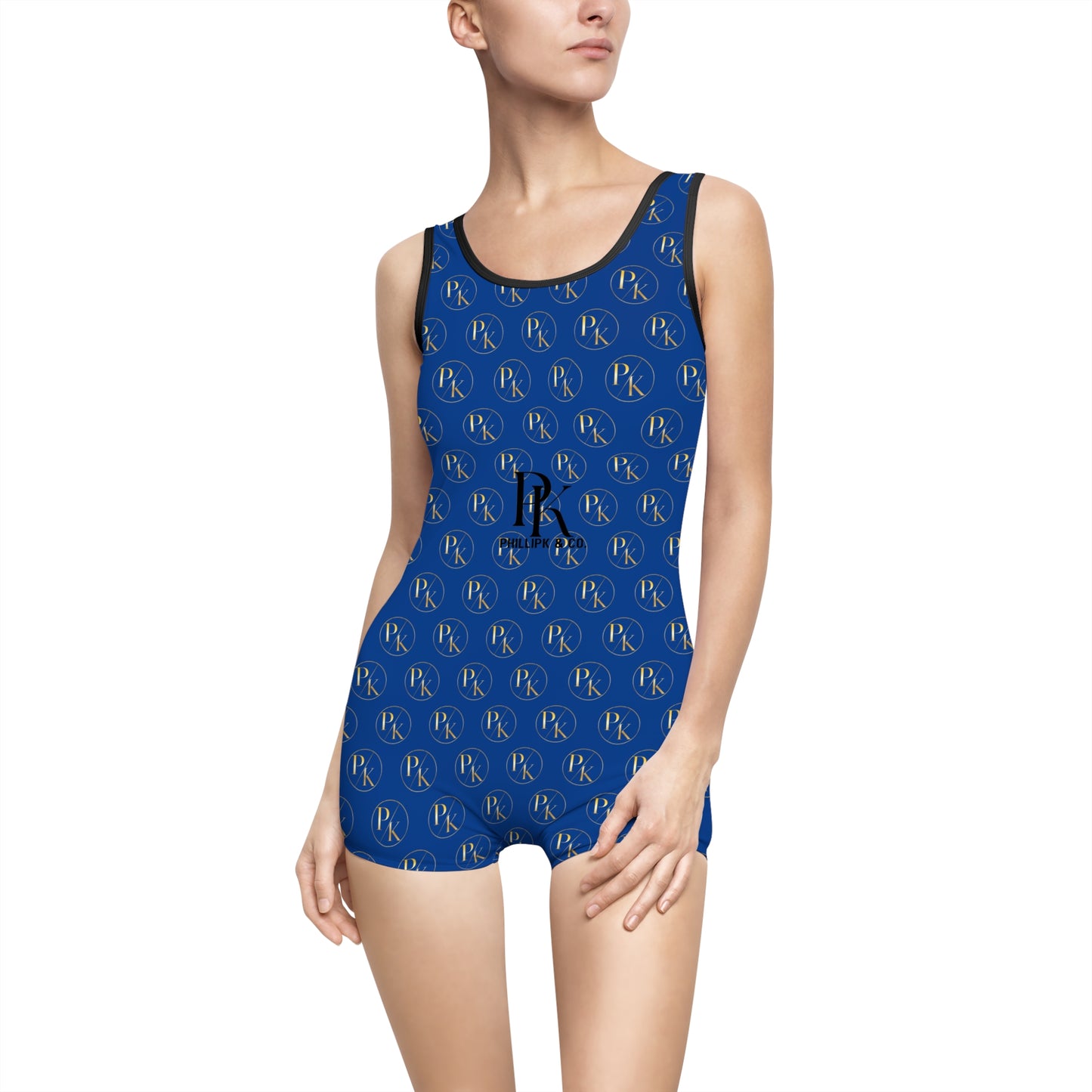 Retro Women's Blue Monogram Swimsuit - PhillipK & Co.